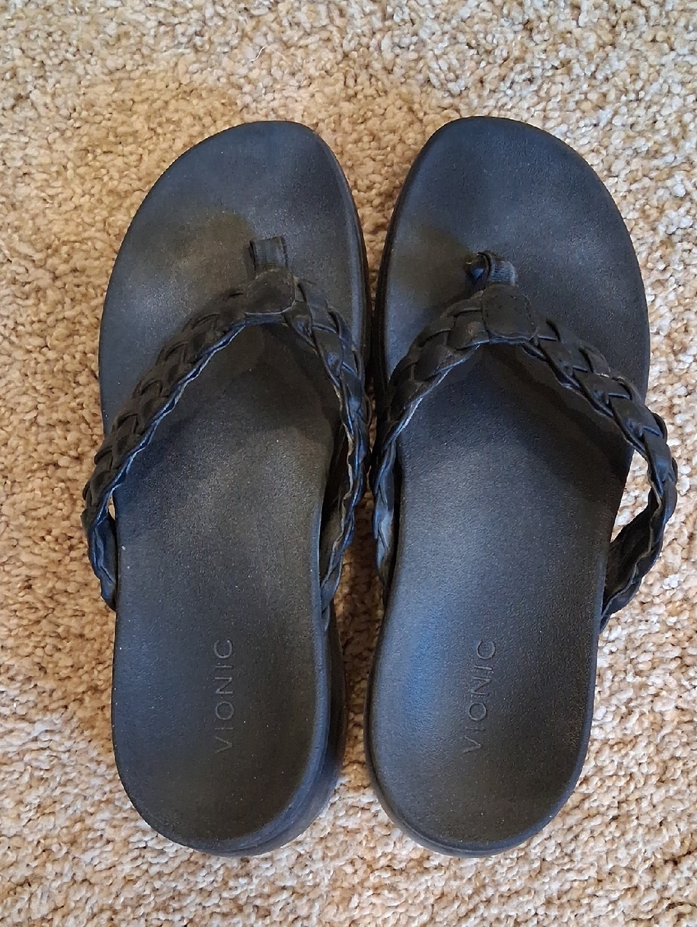 Vionic Black Braided Thong Sandals - Supportive Women's Flip Flops